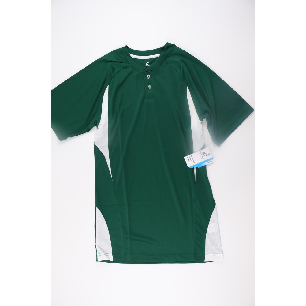 Champro Baseball Jersey Two Button Henley Small Green White Athletic Team Sports